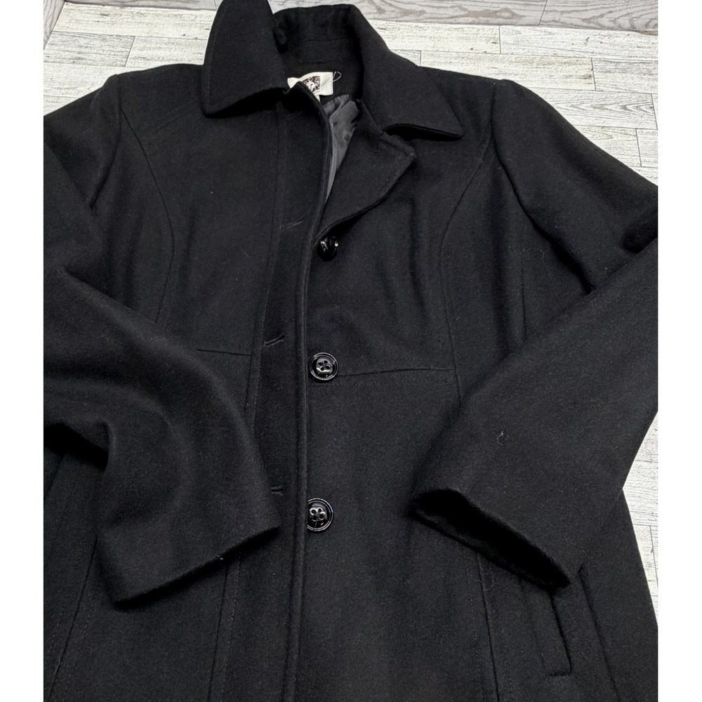 AK Anne Klein Women's Black Wool Blend Single Breasted Button Pea Coat XL XLARGE